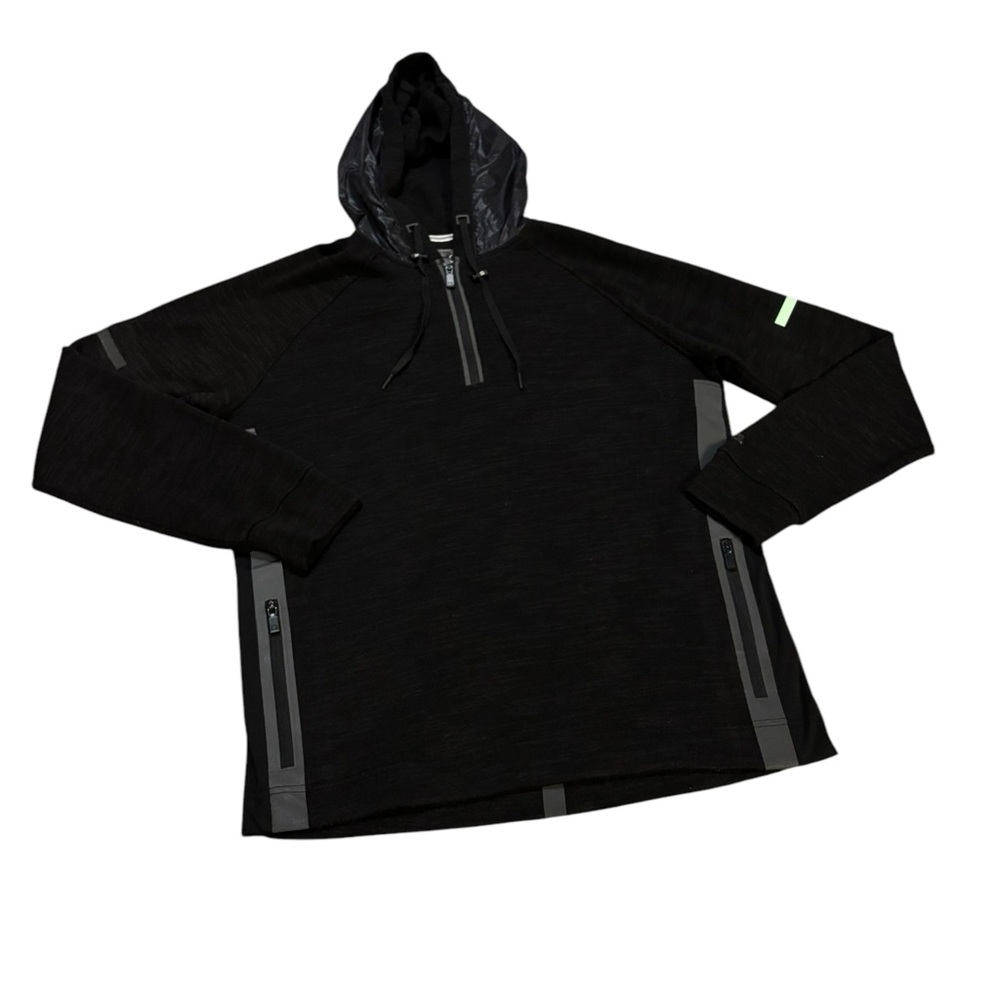 Blanc Noir Fleece Hoodie Black with Reflective Strips Size Large